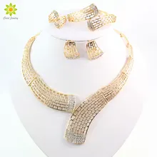 Горячая африканские бусы Ювелирные наборы свадебные золотые Хрустальные ожерелье кольцо браслет серьги вечерние женские модные свадебные аксессуары