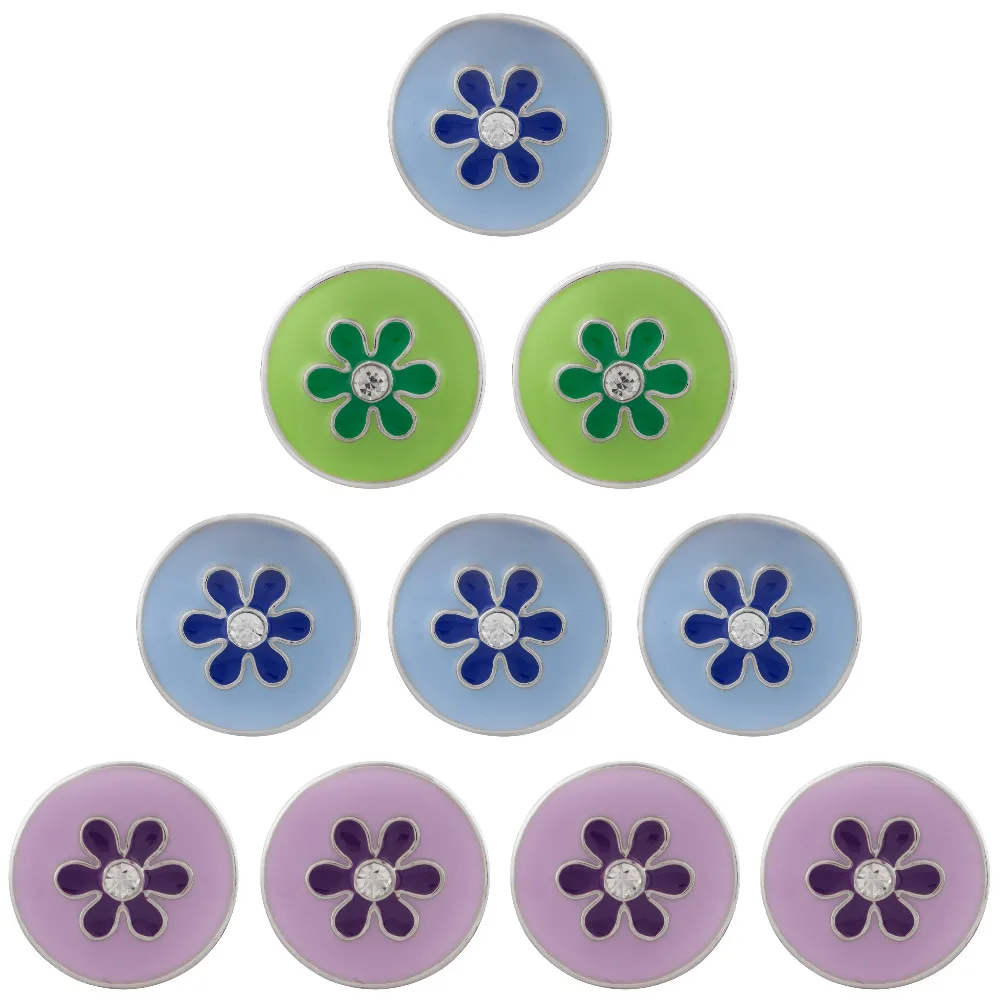 

10pcs/lot Snap Jewelry 18MM Snap Buttons Metal Flower Rhinestone Styles 3 colors flower Snaps Fit DIY Snap Bracelets Bangles