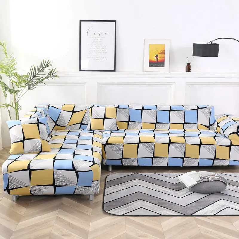 Please Order Sofa Set(2piece) If is Chaise Longue Corner Sofa Elastic Couch Cover Stretch Sofa Covers for Living Room Geometric - Цвет: Pattern 3