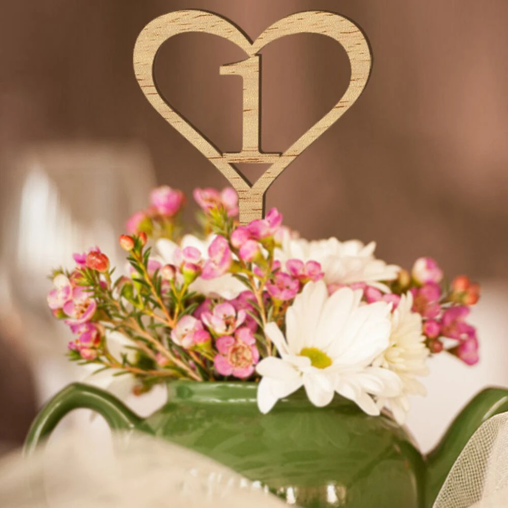 

1-30 Number Wedding Wooden Table Numbers Heart Shape Wood Table Topper Wedding Table Mark Flower Seats Party Decoration