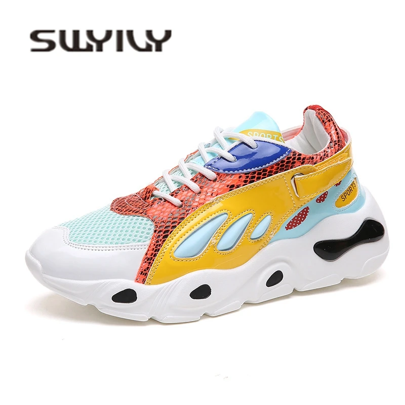 SWYIVY Light Weight Casual Sneakres Color 2018 Auutmn Hot Fenale Leisure Walking Shoes Mesh Breathable Flats Sneakers Woman 40