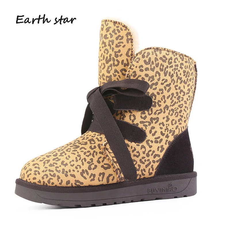 

botas mujer Casual Shoes Women Fashion Brand Warm Snow Boots Leopard Lady chaussure Winter Female footware with Fur Ankle Boots