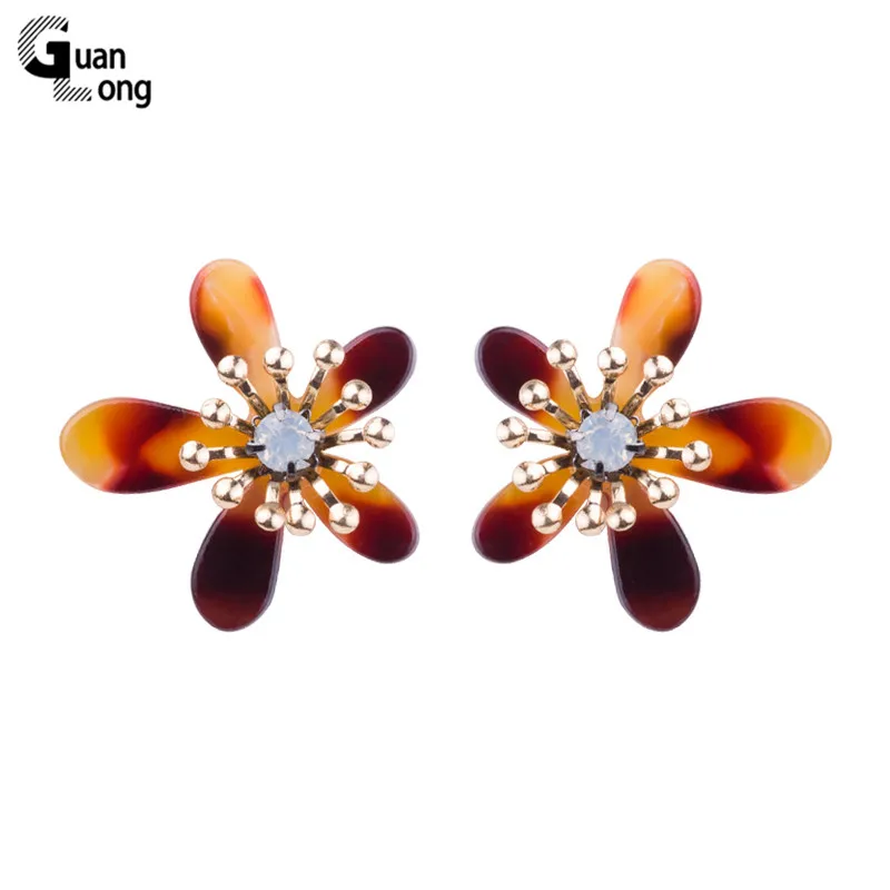 

Guanlong Vintage Elegant Acetic Acid Acrylic Flower Earrings for Women Metal Acetate Resin Big Earings Fashion Jewelry Brincos