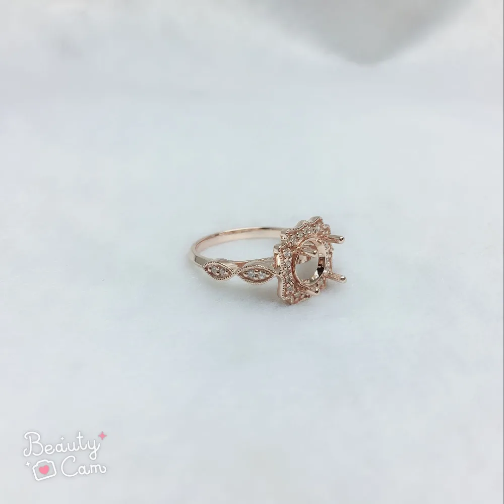 Круглый 7 мм Solid 14 K Rose Gold природных алмазов кольцо Маунт Semi R502