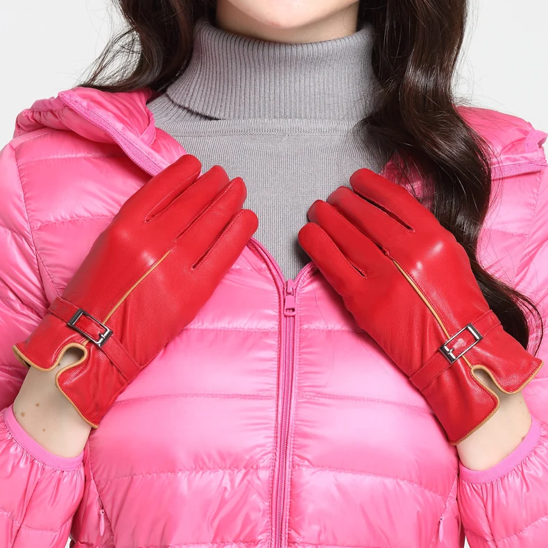 Популярные зимние из натуральной кожи перчатки Для женщин бренд овчины Теплые однотонные Цвет женский натуральном овечьем Модные женские