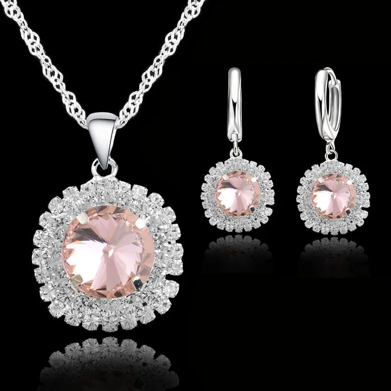 

Shinning Women Pendants Necklaces 925 Sterling Silver Earrings Set Fashion Austrian Crystal Wedding Bridal Jewelry Sets