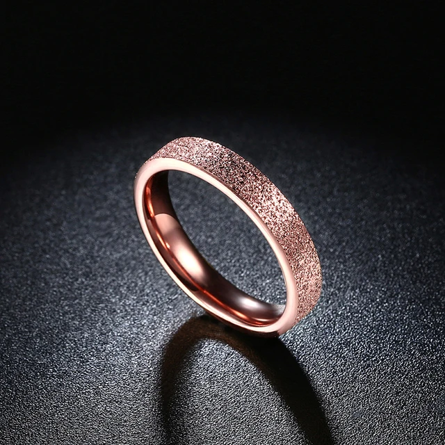 Fashion Frosted Rose Gold Color Rings For Women Wedding Engagement Ring Sand Blasted Stainless Steel Jewelry