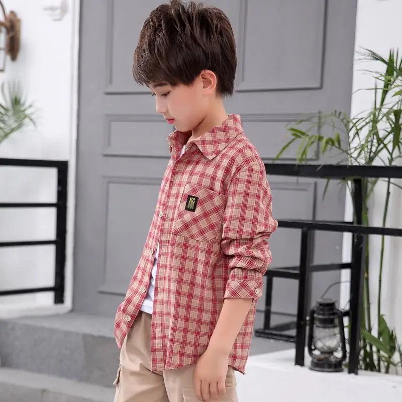 Plaid Shirts For Boys Tops Autumn Children Clothing Teenager Outerwear Kids Blouse Infant Toddler Boy Shirts Chemise Garcon - Цвет: 11