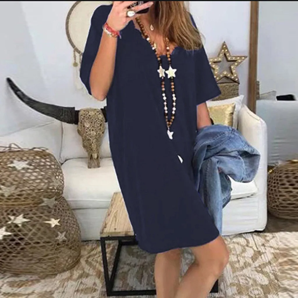 

Drop Shipping 2019 New Arrival Women Summer Style Beach Party Feminino Vestido T-shirt Cotton Casual Plus Size Ladies Dress#J30
