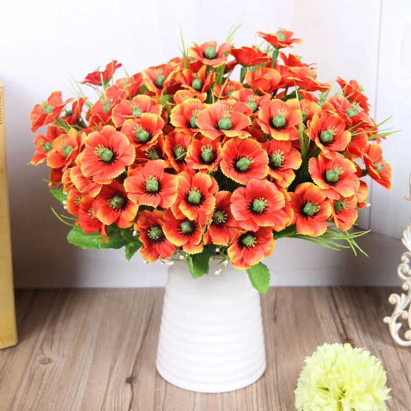 10 PCS Orange Silk Flower 15 Heads Pastoral Cherry Farmhouse Style