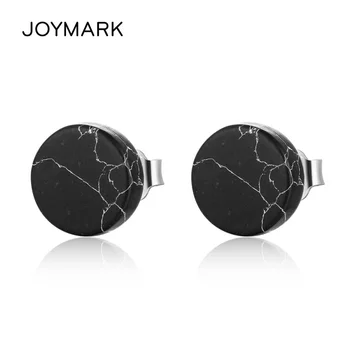 

Unisex 8mm 10mm 12mm Round Black Turquoise Stone Piercing Earrings 925 Sterling Silver Stud Earrings Couple Jewelry SED080