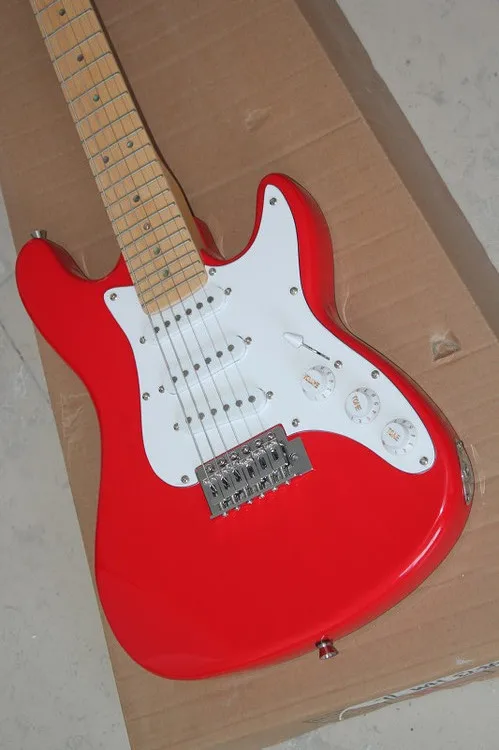 Customize red electric guitar and SSS pickup, White Pickguard, maple finger board, provide customized, free delivery Customize red electric guitar and SSS pickup, White Pickguard, maple finger board, provide customized, free delivery