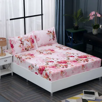 

Nordic Floral Printing Mattress Cover Polyester Fiber Flamingo Bedroom Fitted Sheet Bed Protector Anti-dirty Stretch Bed Sheet