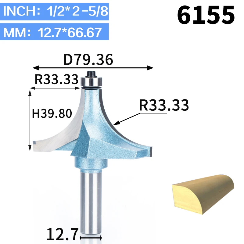 1 шт. круглые фрезы для дерева, деревообрабатывающий инструмент, промышленный концевой подшипник, Фрезерный резак, угловой круглый над бит - Длина режущей кромки: 6155