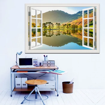 

Amazing Sunny Lake and Blue Sky Scenery High Quality 3D Removable Wall Sticker Creative Window View Home Decor