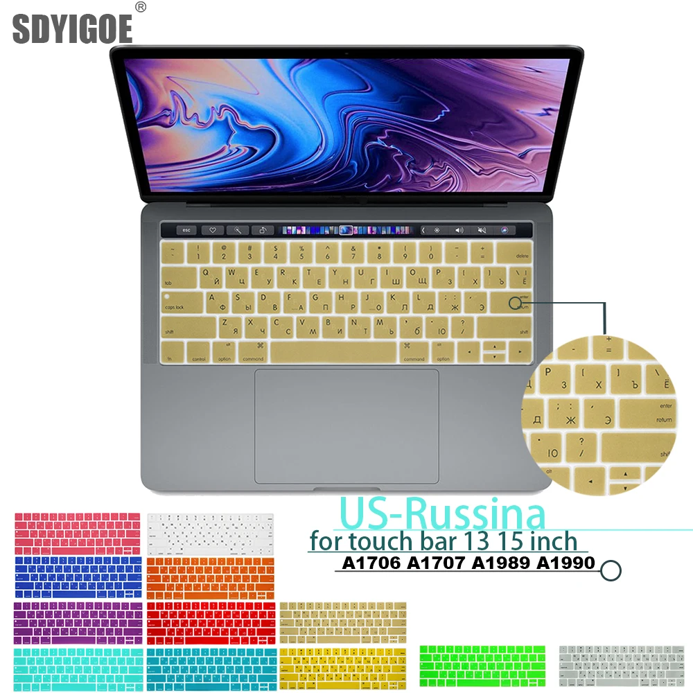 Русская клавиатура чехол для Mac Book 13 15 дюймов с сенсорной панелью A1706 A1707 A1989 1990 Клавиатура для ноутбука Чехлы цветная пленка для клавиатуры