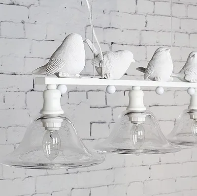 Милые подвесные светильники из смолы с 3 головками для кухни/столовой, подвесные светильники с птицами, светодиодный подвесной светильник из белого железа, подвесное освещение