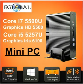

Fanless PC Intel NUC Core i7 5500u i5 5257u Iris 6100 Barebone Mini PC Windows 2HDMI SD Card 4K HTPC Mini-Itx Micro PC