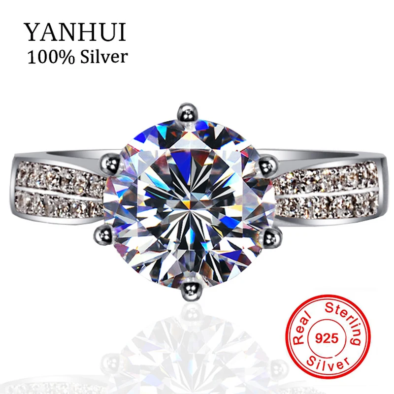 

YANHUI 100% Original Solid Pure 925 Silver Rings Fine Jewelry 10mm 3 Carat Sona Diamant Engagement Wedding Rings For Women R006
