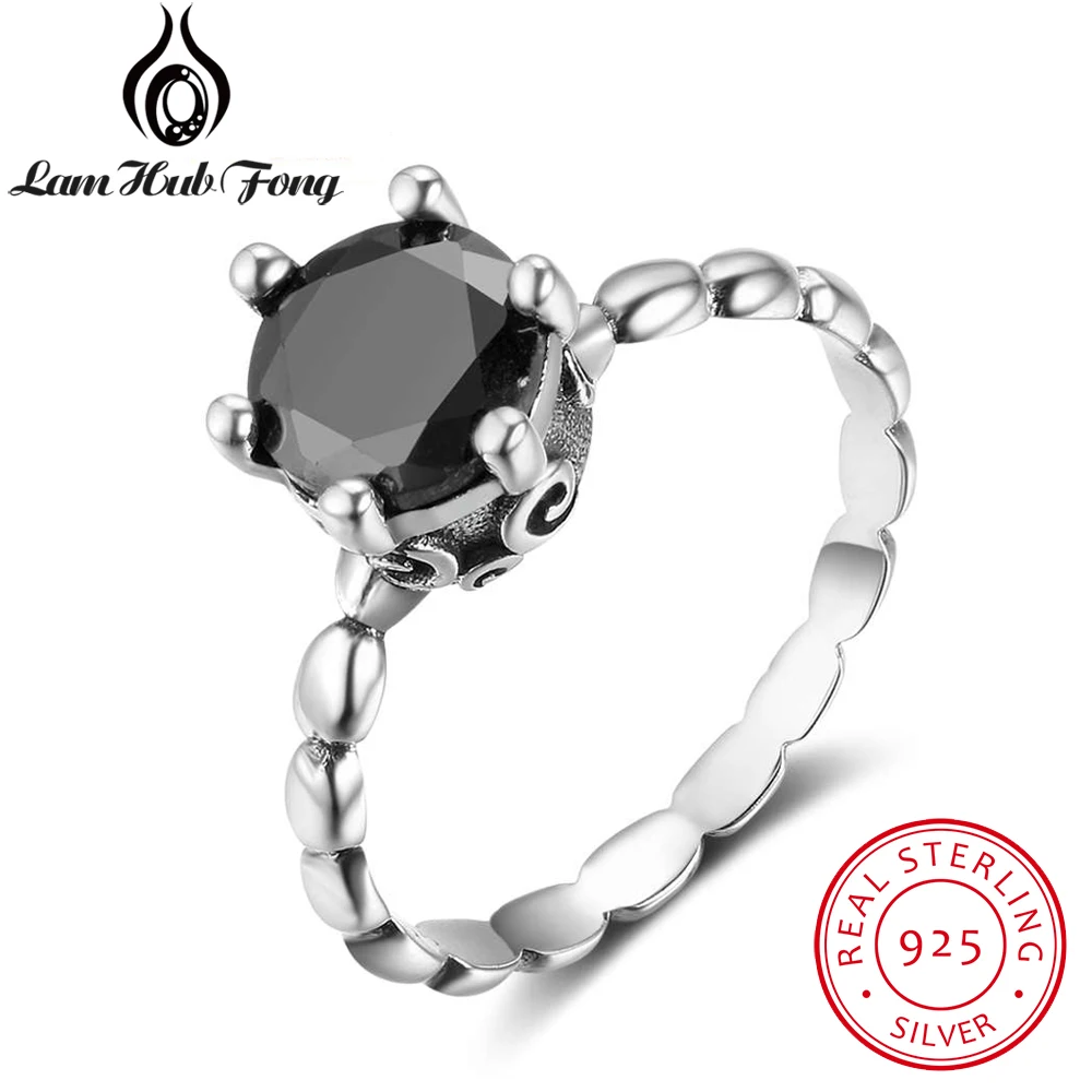 

New Black CZ Cubic Zirconia Women Rings 100% Solid 925 Sterling Silver Ring Female Finger Ring Brand Fine Jewelry (Lam Hub Fong)