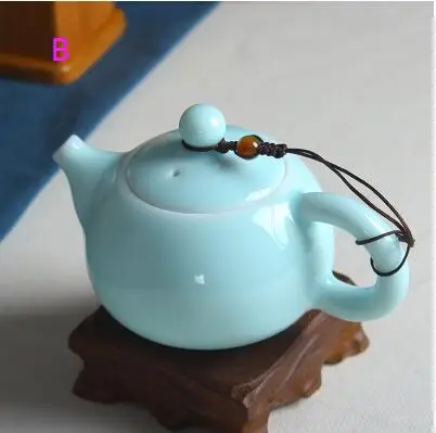 Чайный набор хрустящая глазурь Ge Kiln Longquan Celadon Zisha керамика искусство Тай Тхи китайский чайный горшок фарфор Исин глина антикварный чайный горшок - Цвет: B