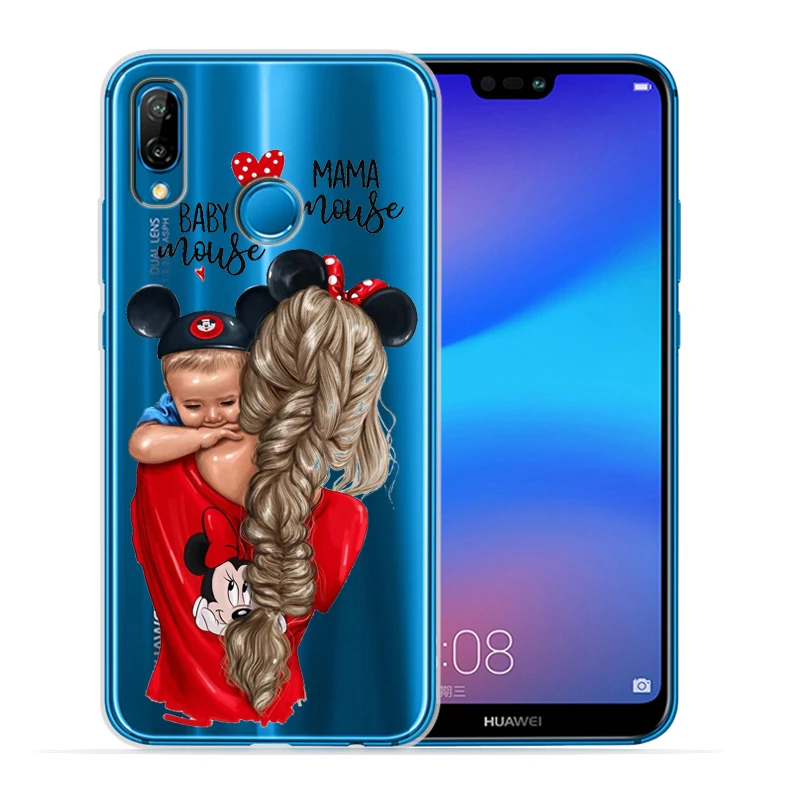 Чехол для телефона с черными и коричневыми волосами для мамы и дочки Huawei P30 Lite P30 Pro P20 Lite P8Lite P9Lite P10 P Smart Capa - Цвет: 02