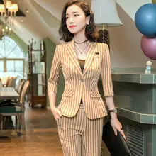 IZICFLY Spring Summer Khaki Striped Suits for Women Pants and Blazer Slim Business Completo Donna Elegante Office Wear Big Size IZICFLY Spring Summer Khaki Striped Suits for Women Pants and Blazer Slim Business Completo Donna Elegante Office Wear Big Size
