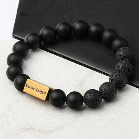 

REAL BESTXY custom logo 10mm Nature stone bracelet Colorful beads Thai sliver accessories DIY tag Men fashion bracelets
