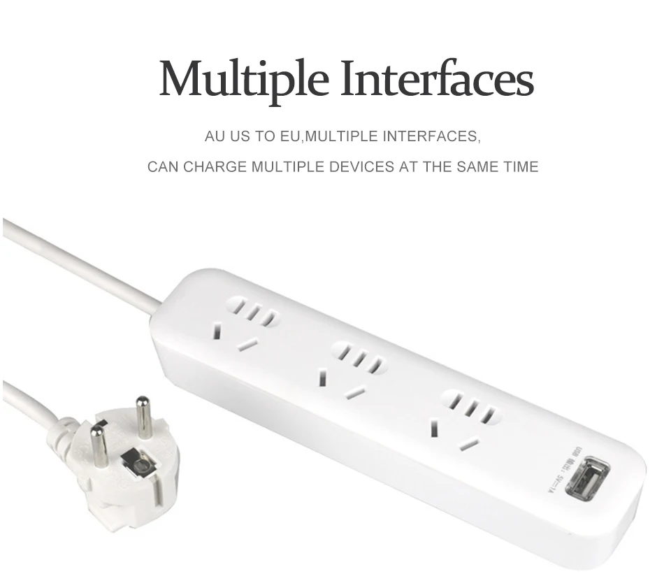 AU US To EU Plug With USB Power Strip Socket Interface Adapter Travel Wall Converter 250V 10A 2500W Fast Charging Extension (3)