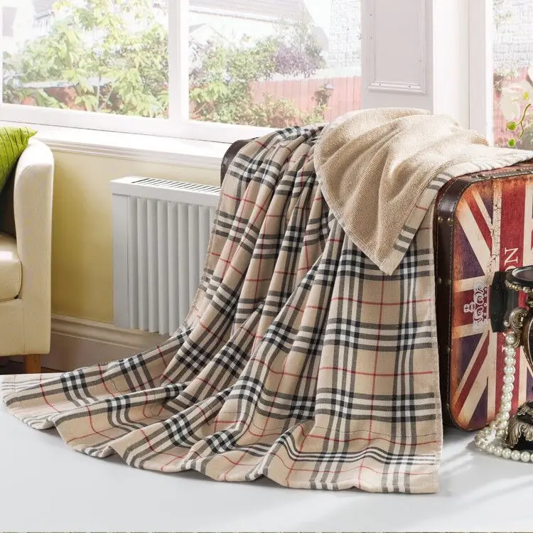 80*150cm British Style Luxury Cotton Bath Towels for Adults,Plaid Beach