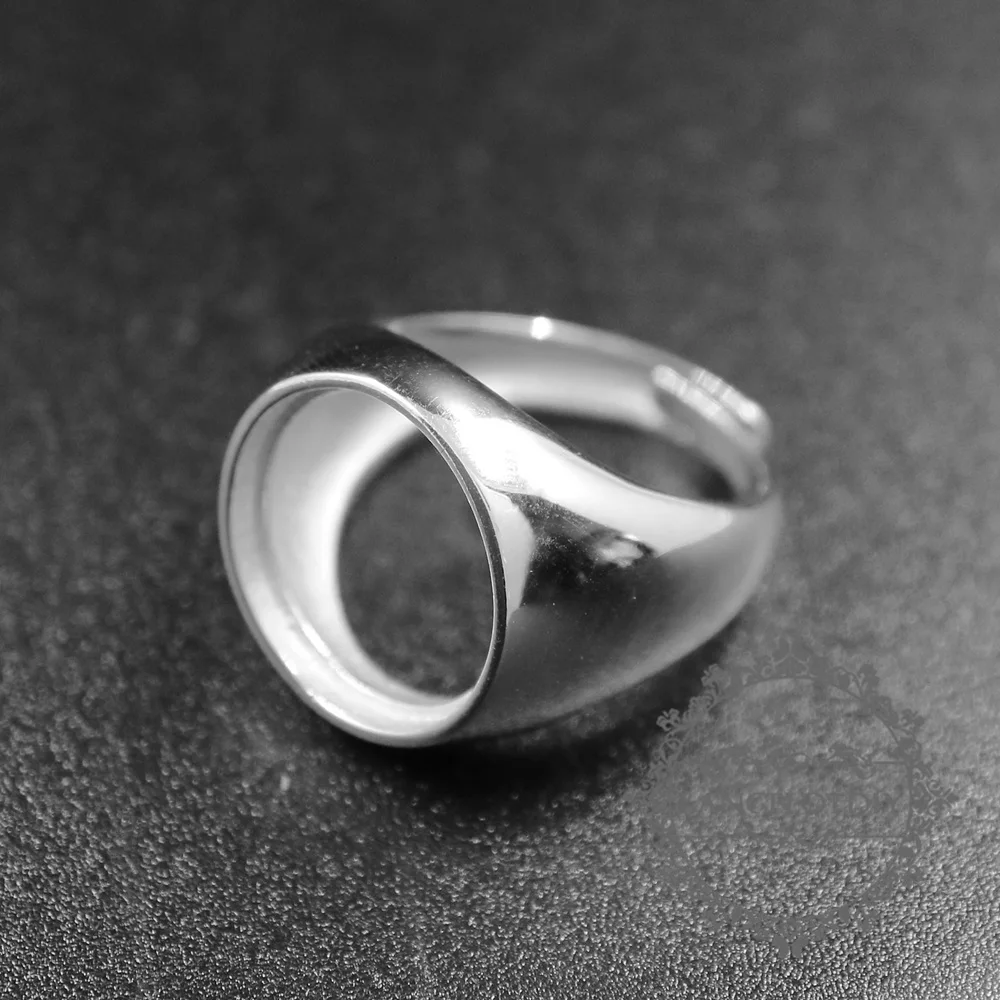 

16mm round bezel 925 sterling silver simple adjustable ring 1212029