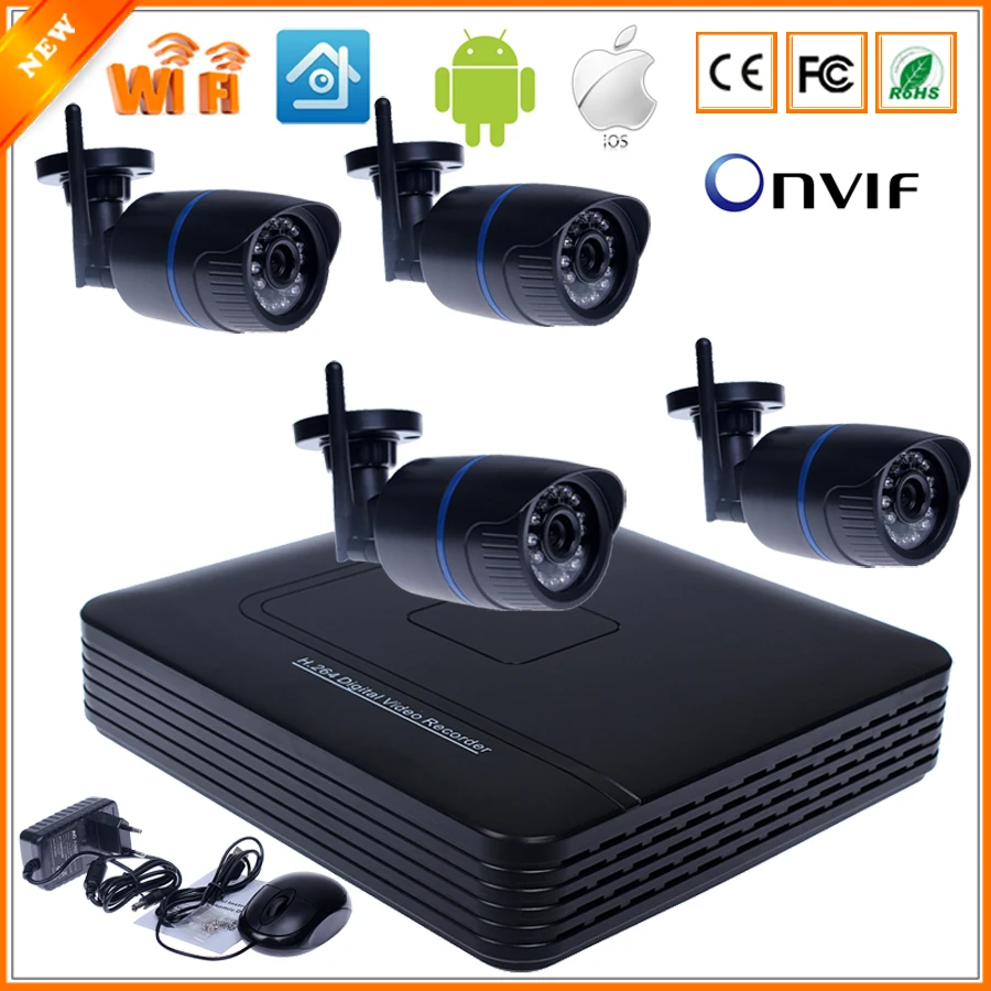 imágenes para Wifi cámara IP Kit sistema 8CH NVR cámara sistema independiente de 8CH NVR 4 inalámbrica / con cable IP cámara 720 P Kit de cámara de seguridad imágenes para Wifi cámara IP Kit sistema 8CH NVR cámara sistema independiente de 8CH NVR 4 inalámbrica / con cable IP cámara 720 P Kit de cámara de seguridad