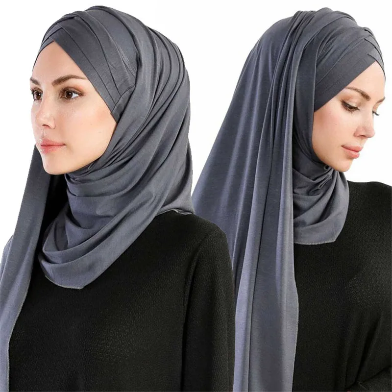 women plain bubble cotton jersey scarf Head hijab wrap solid instant shawls foulard femme muslim hijabs store ready to wear - Цвет: Grakgrey