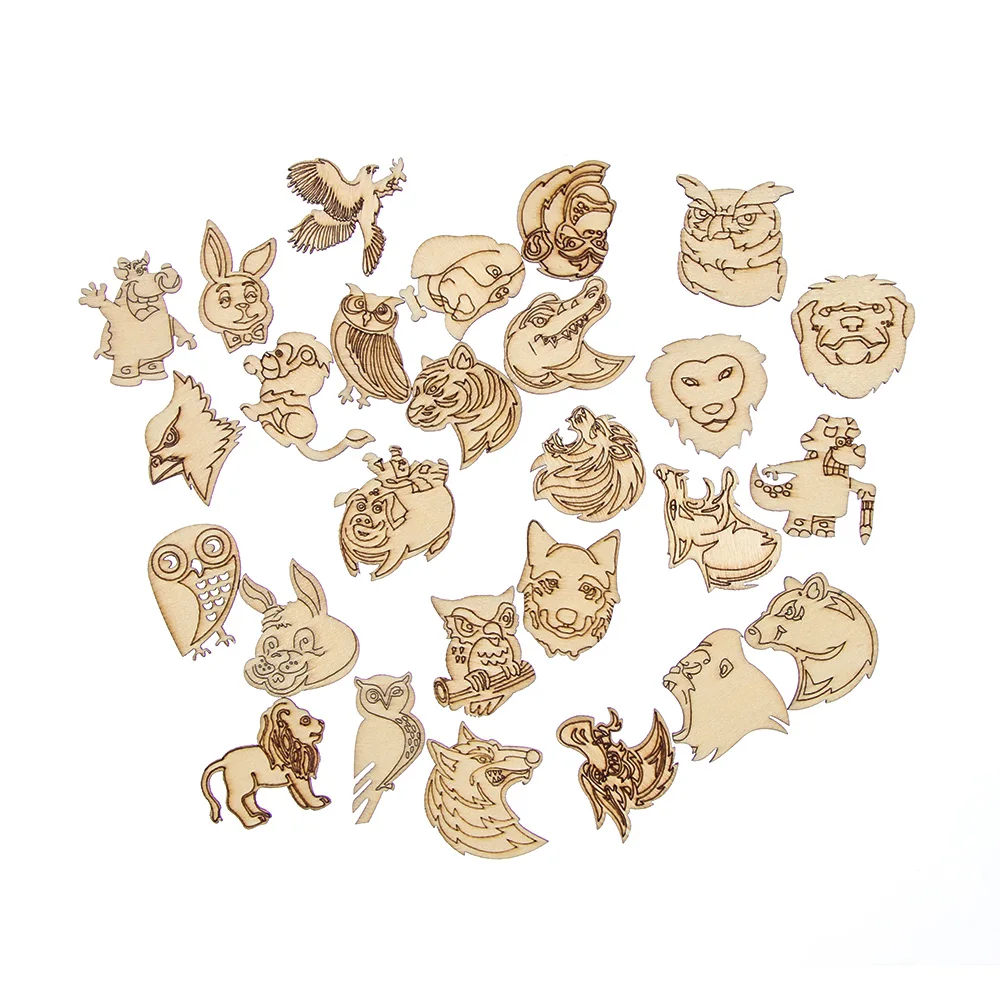 

25PCS/pack Mix Animal Pattern Laser Cut Natural Wooden Ornament Wood Piece Home Decor Wood DIY Crafts Embellishment