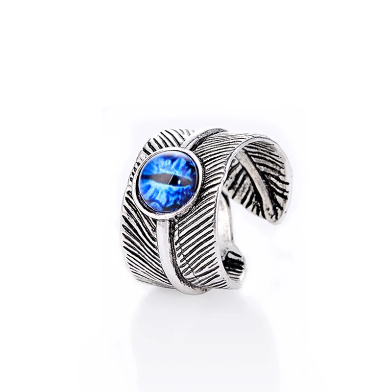 Qevila Fashion Punk Rings Five Color Alloy Vintage Gothic Evil Eye Rock Rings Hiphop Adjustable Rings for Women Men Jewelry Gift (7)