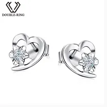 DOUBLE-R сердце 0.09ct настоящий бриллиант чистого твердого реального 18 К с бриллиантами Золотое сердце Серьги-гвоздики для Обувь для девочек/Для женщин