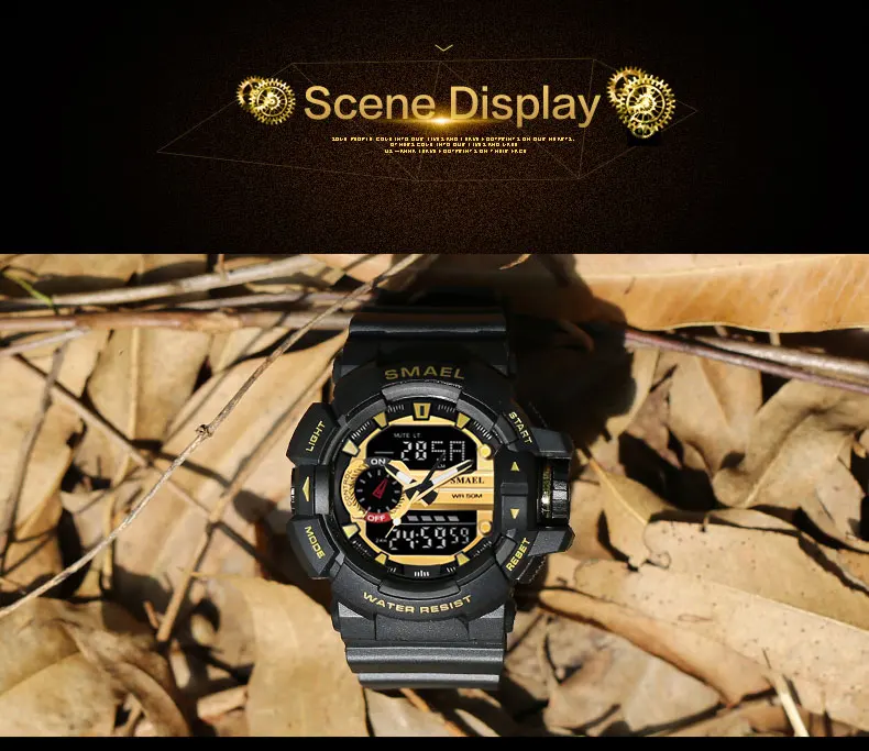 Светодиодный кварцевые наручные часы Роскошные SMAEL крутые мужские часы большие часы цифровые часы Военные Army1436 водонепроницаемые спортивные часы для мужчин