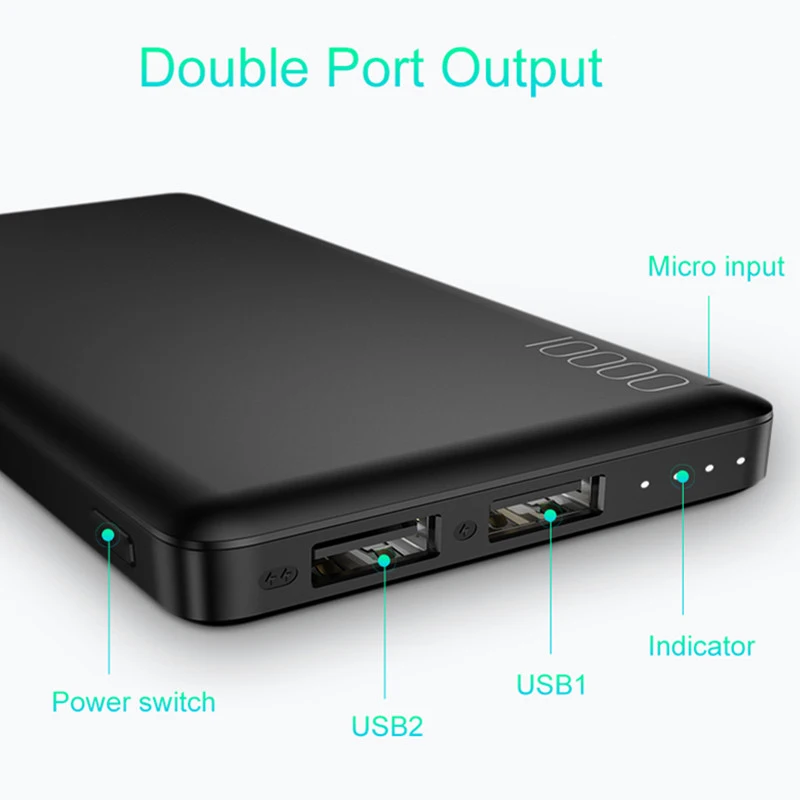 Baseus Slim 10000mAh Power Bank Portable Polymer External Battery Pack Powerbank Dual USB Output Mobile Phone Charger Poverbank
