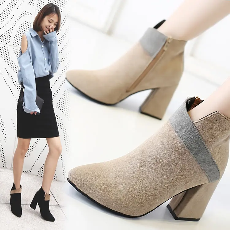 

Solid Zipper Women Chelsea Boots Ankle Med Round Toe Vintage Motorcycle Boots Square Heel Winter Shoes