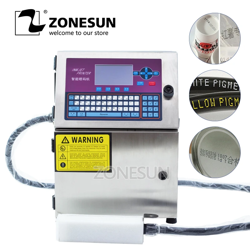 ZONESUN Стекло Металл Сталь Пластик ПВХ и картон номер партии логотип знак может Дата кодирования струйный принтер цифровой код печатная машин...