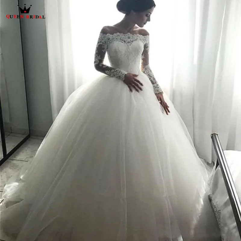 Ball Gown Fluffy Long Sleeve Lace Tulle Vintage Bridal Gowns Wedding