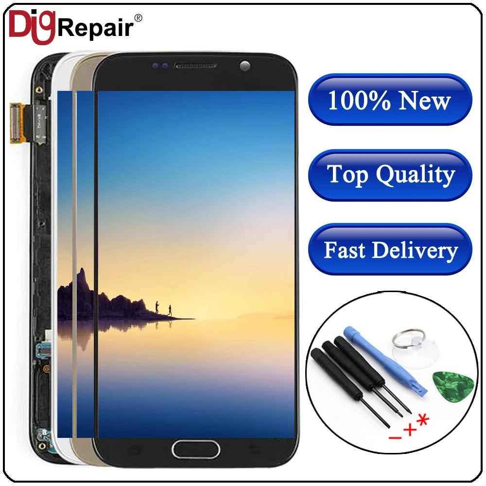 

AAA g920f lcd For SAMSUNG GALAXY S6 G920 G920F LCD Display Touch Screen Digitizer Replacement with Frame For Samsung S6 Display