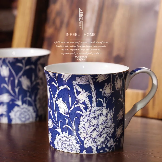 Fashion Bone China Cup Blue And White Coffee Mulk Saucer Tea Fashion Bone China Cup Blue And White Coffee Mulk Saucer Tea Mug Gift