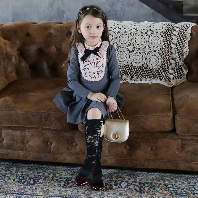 New arrival free shipping baby girls dress for 100 140cm girl winter