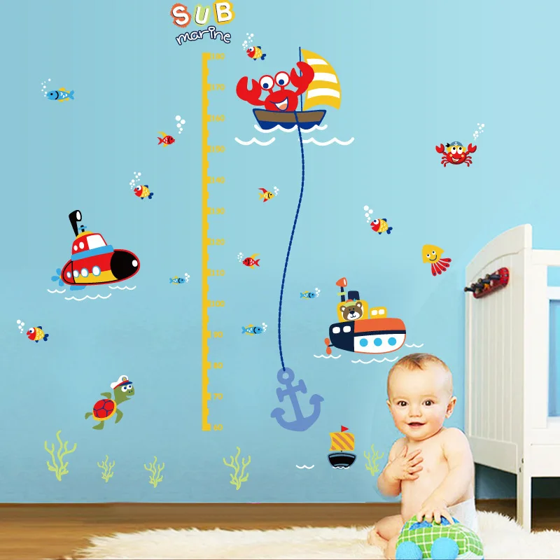 Sous Marin Animaux Sticker Mural Hauteur Mesure Accueil Enfants Papier Peint Pour Enfants Decoration Chambre Bebe Stickers Muraux Decor A La Maison Aliexpress