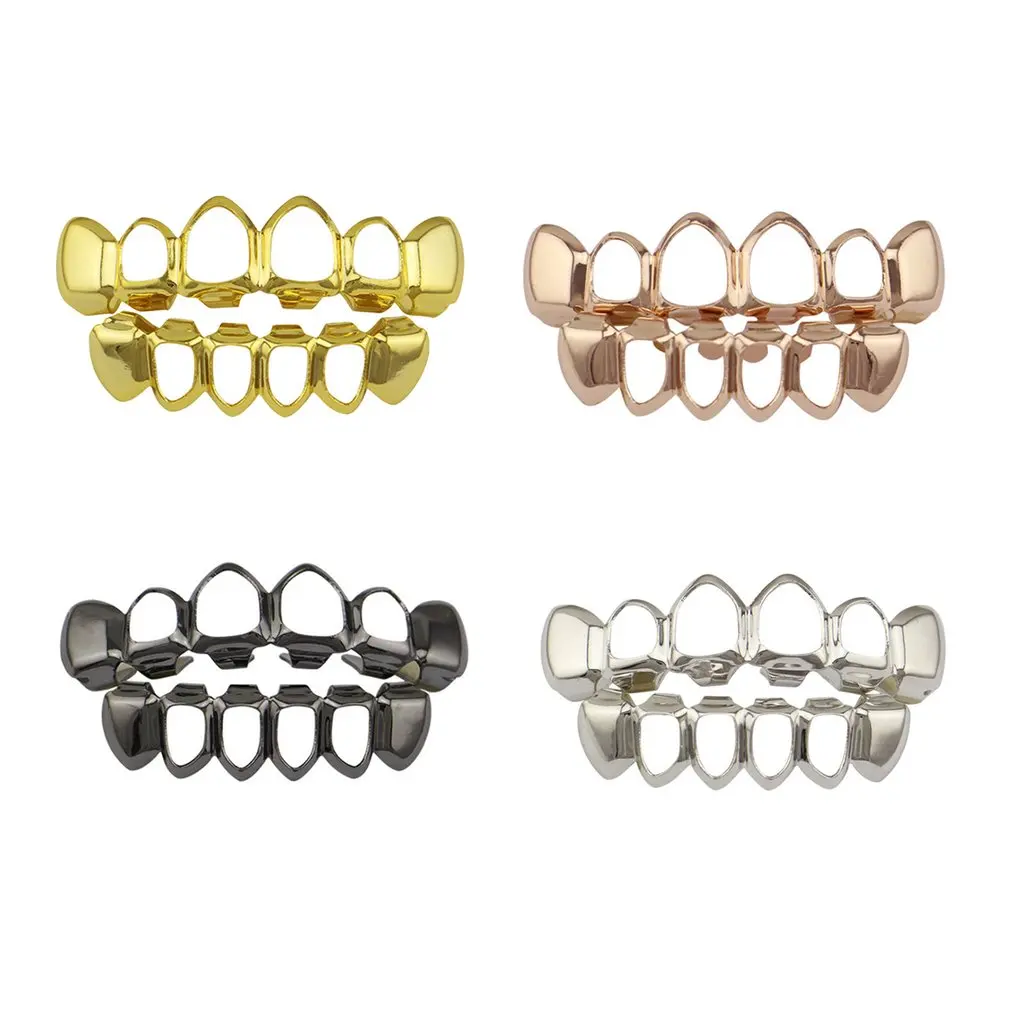 

Hip Hop Gold Silver Color Teeth Top & Bottom Dental Mouth Punk Teeth Caps Cosplay Party Tooth Rapper Jewelry For Decorative