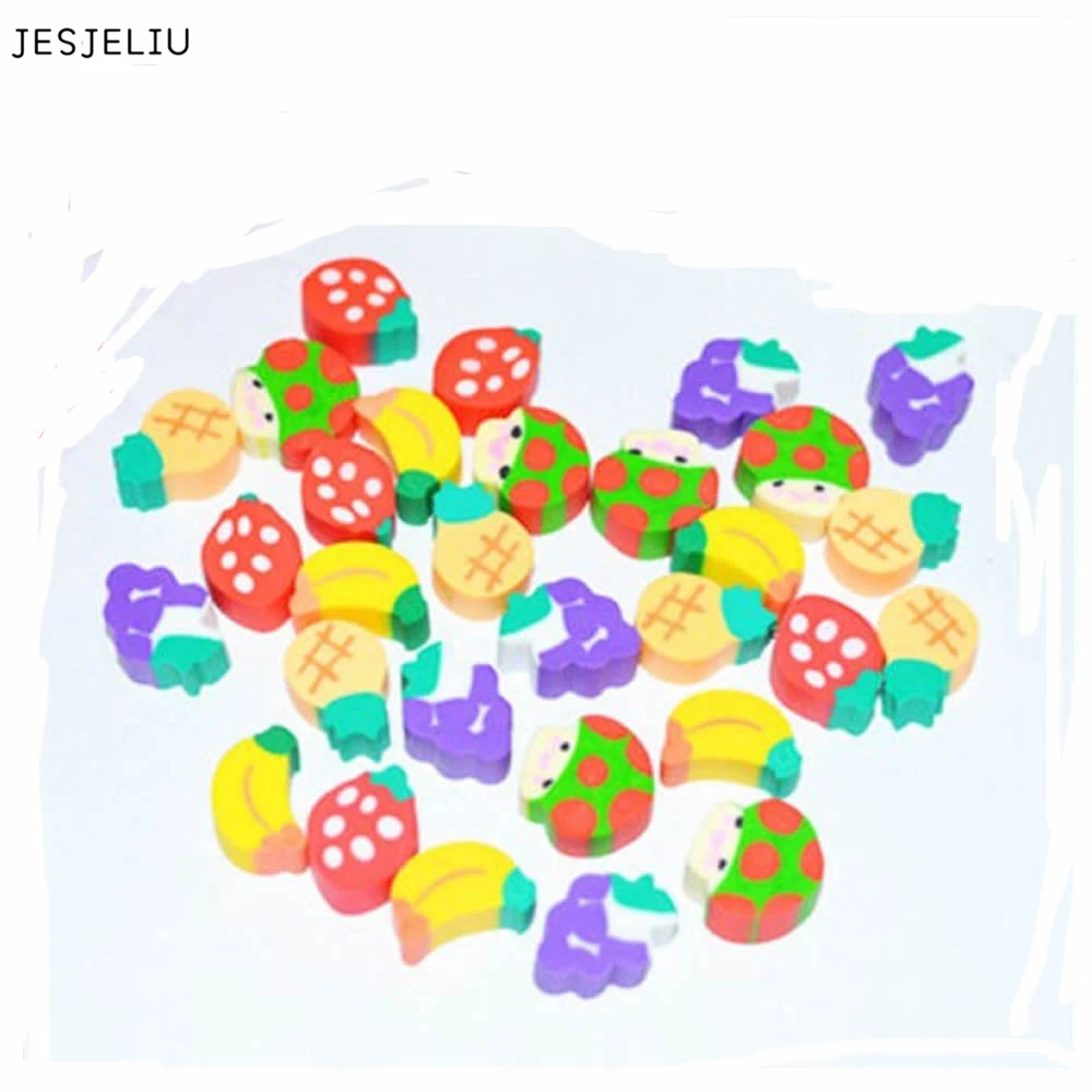 

JESJELIU 50Pcs Mini Cute Fruit Rubber kawaii Pencil Eraser Children Children school student Stationery Gift Toy