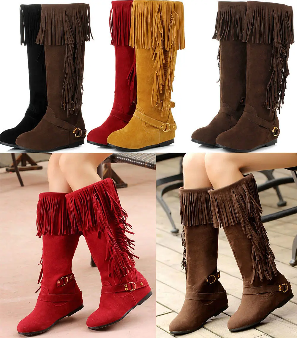 wide calf fringe moccasin boots