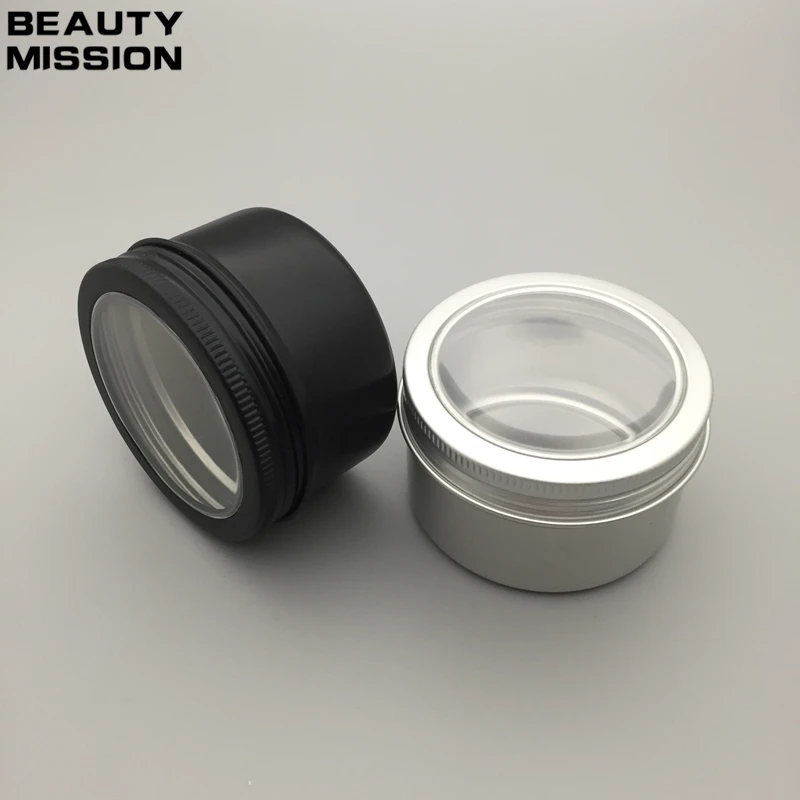 beauty-mission-100g-aluminum-black-silvery-window-jar-100ml-cosmetic-cream-bottle-visible-empty-screw-cap-lotion-tins-container