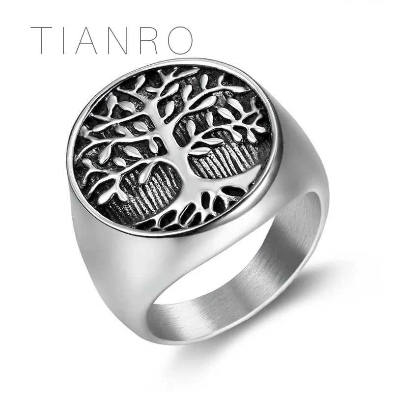 

TIANRO AliExpress Explosion Jewelry Men's Rings Europe and America Creative Life Tree Retro Titanium Steel Rings